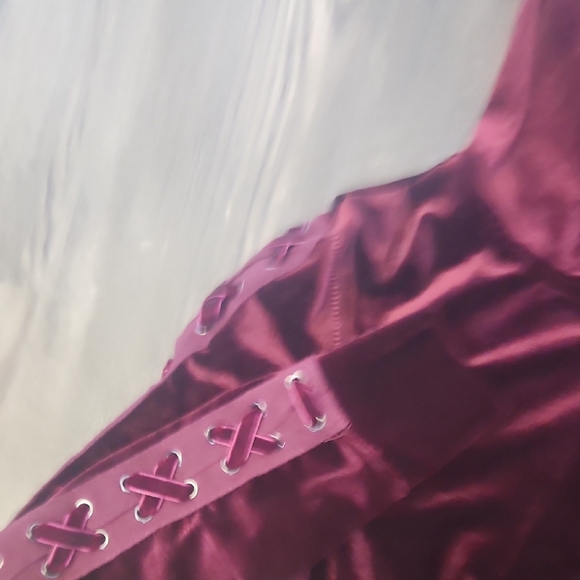 Material Girl Burgundy Velvet Hoodie - Picture 4 of 6